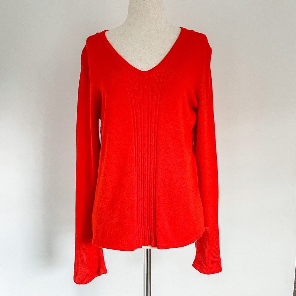 Elizabeth Dalton Bright Orange Red V-Neck Sweater - Large